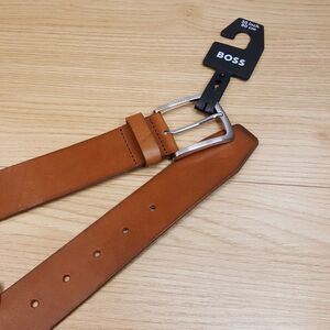 HUGO BOSS Belt Mens Size 30 Cognac Brown Genuine Leather Silver Buckle JOR